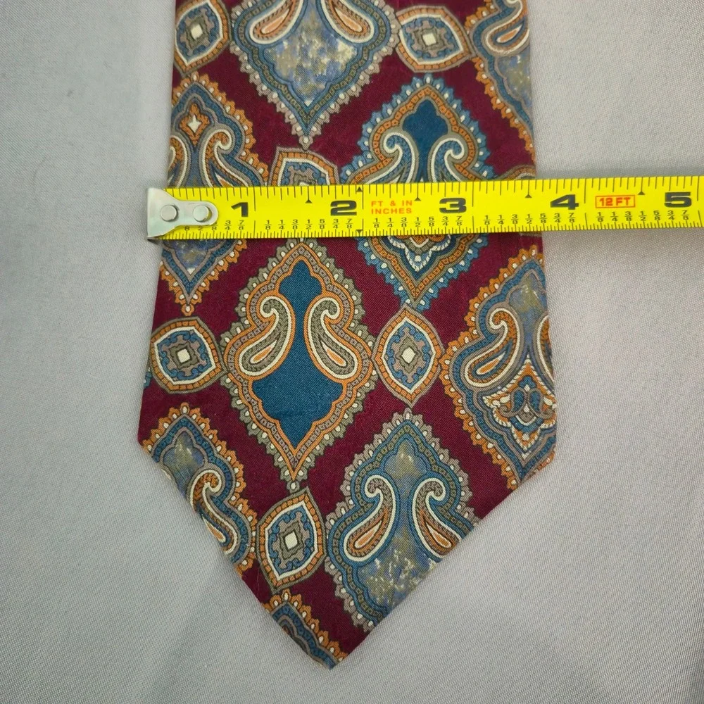 Park Avenue Mens Silk Tie Burgundy Teal Paisley Medallion Italian Hand Made 3.75